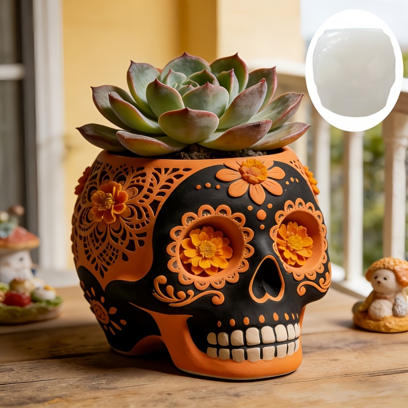 Potsticker Mold - Flower relief skull succulent plant flowerpot